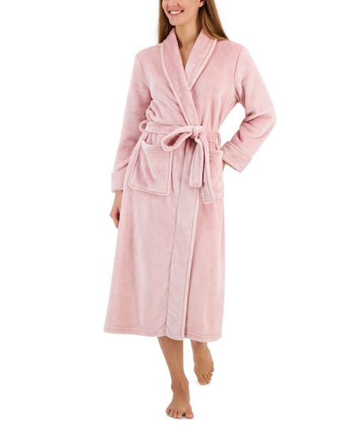 Women's Long Solid Shine Plush Knit Robe