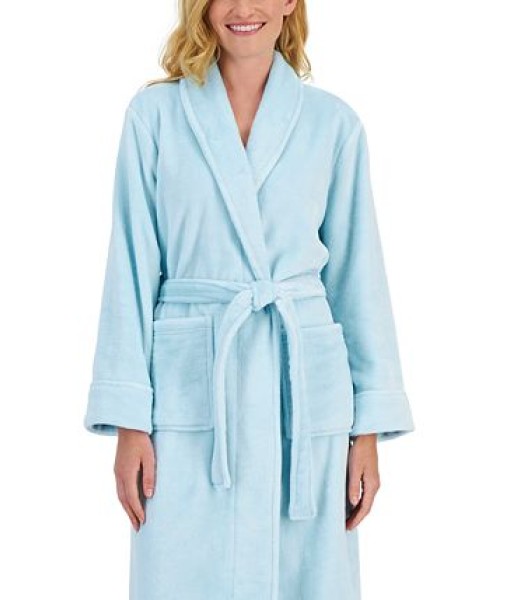 Women's Long Solid Shine Plush Knit Robe