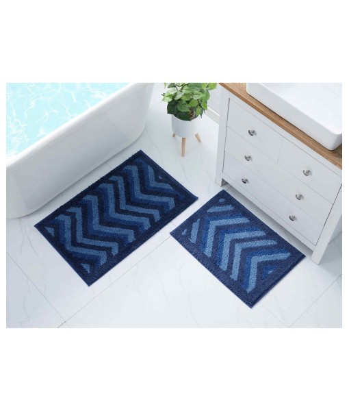 2 Piece Ultra Soft Non Slip Shaggy Bath Rug - Chevron Design - Large & Small